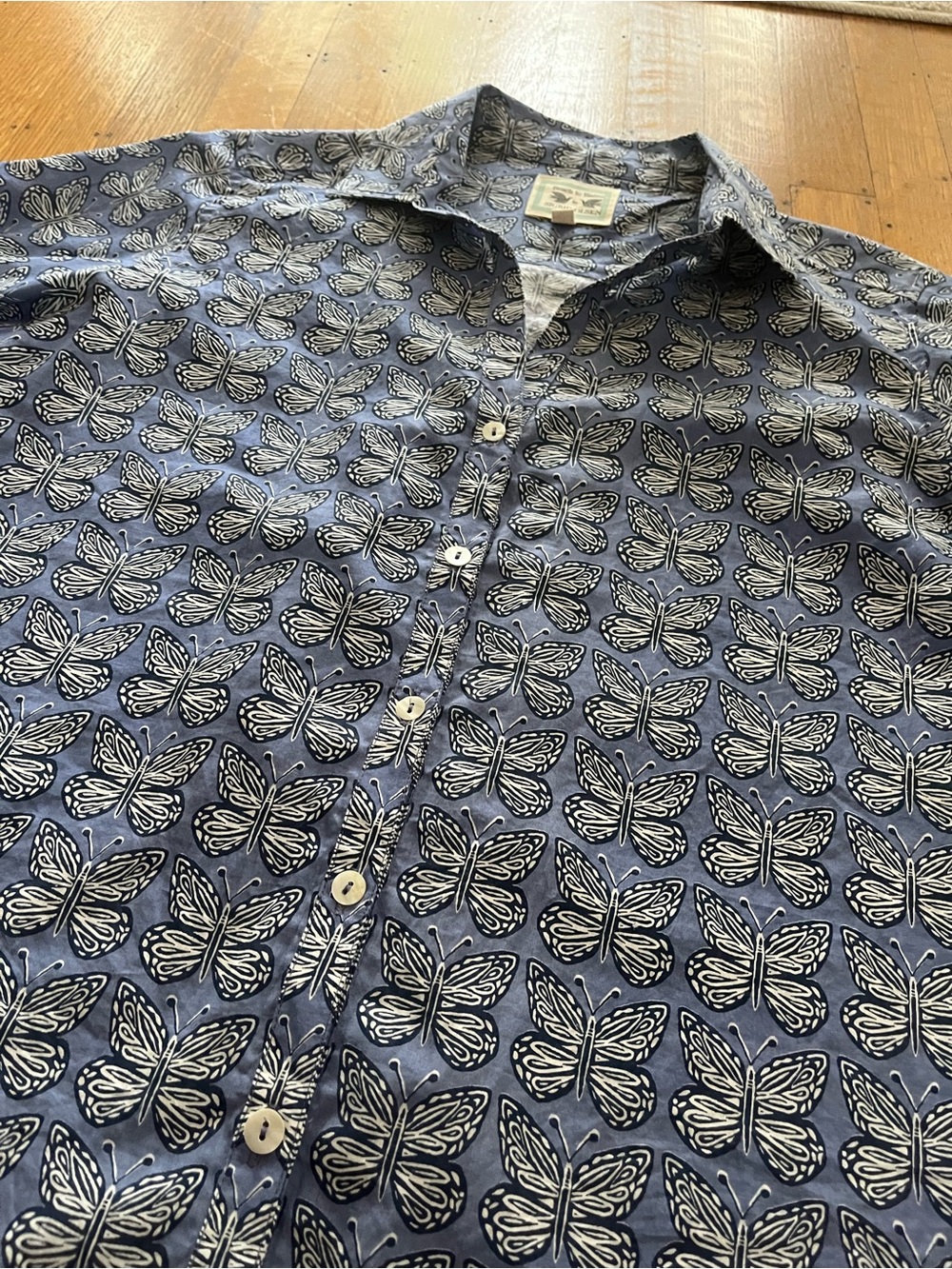 Sigrid Olsen Blue Butterfly Jacquard Button-Down Shirt - Picture 5 of 12